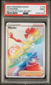2021 POKEMON SPADA E SCUDO STILI DI BATTAGLIA #175 FULL ART PHOEBE SECRET PSA 9 - Foto 1 di 2