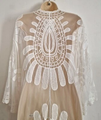 Shermie NEW White Elegant Floral Pattern Lace Open Cardigan Blazer Beach Cover - Image 1 of 4