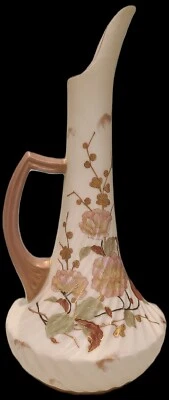 Antique Rudolstadt Works Pitcher/Ewer Vase Gold Leaf Flowers Hand Painted - Image 1 of 4