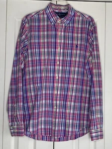 Ralph Lauren Button-up Shirt Men's Long Sleeve Pink Blue Green Plaid Sz Med Flaw - Picture 1 of 4