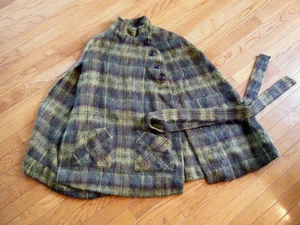 Womens Vintage 70s Greens Plaid The Mohair House Scotland Wool Poncho Cape - Picture 1 of 7
