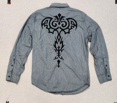 Helix Shirt Mens Medium Gray Y2K Tribal Grunge Gothic MMA Style Streetwear - Image 1 of 4