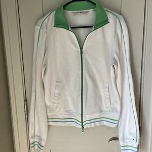 Vintage Tommy Hilfiger Track Jacket Womens Size Large Full Zip White Athletic - Picture 1 of 5