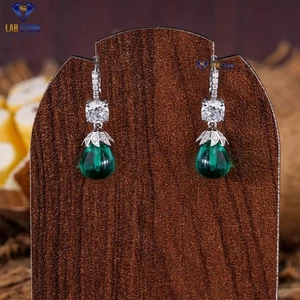 1.31 TDW G. Pearl, Cushion & Round Cut Diamond White Gold Earring Labstone - Picture 1 of 3