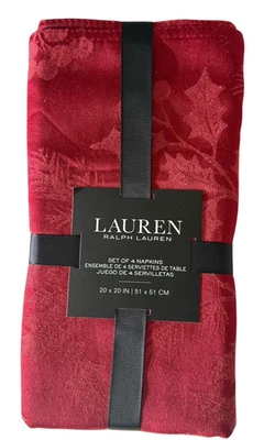 Ralph Lauren Holly Berry Tovaglioli Tessuto Vacanze Set di 4 Rosso Mirtillo - Immagine 1 di 4