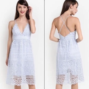 Revolve Bardot Womens 8 Versailles Blue Lace Strappy Midi Dress Fairy Boho Party - Picture 1 of 9