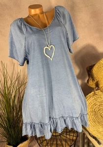 neu TUNIKA KLEID Alinie Italy Sommer Strand Jersey JEANSBLAU 40 42 44 - Bild 1 von 5