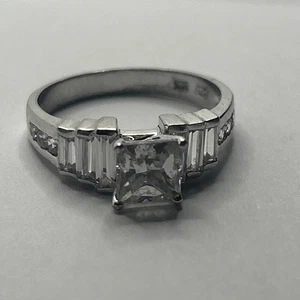 Sterling Silver Cz  emerald cut Fancy Cocktail Ring 925 size 8 - Picture 1 of 6