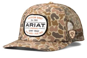 Ariat Western Mens Cap Baseball Hat Patch Logo Snap Mesh Camo Beige A3000871156 - Picture 1 of 2