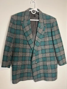 Touché Uomo 100% Wool Blazer Italian Made Size 50 Green Plaid Pattern Has Pocket - Picture 1 of 14