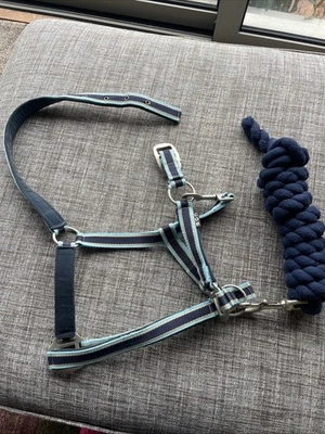 Cob Hedcollar, Turquoise, Navy And Gold, With Navy Lead Rope - Image 1 of 4