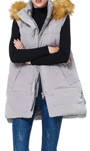 Chaleco acolchado gris Orolay con capucha de piel sintética cremallera y cierre a presión poliéster talla 2X - Imagen 1 de 7