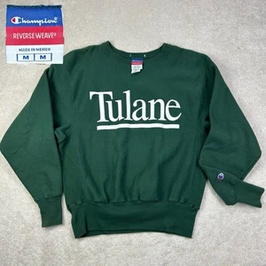 Vintage Champion Reverse Weave TULANE University Green Crewneck Sweatshirt M - Picture 1 of 12