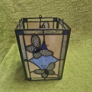 Oaks Tiffany Shade. Non Electric Stained Glass Shade. Blue Butterfly Pattern. - Picture 1 of 5