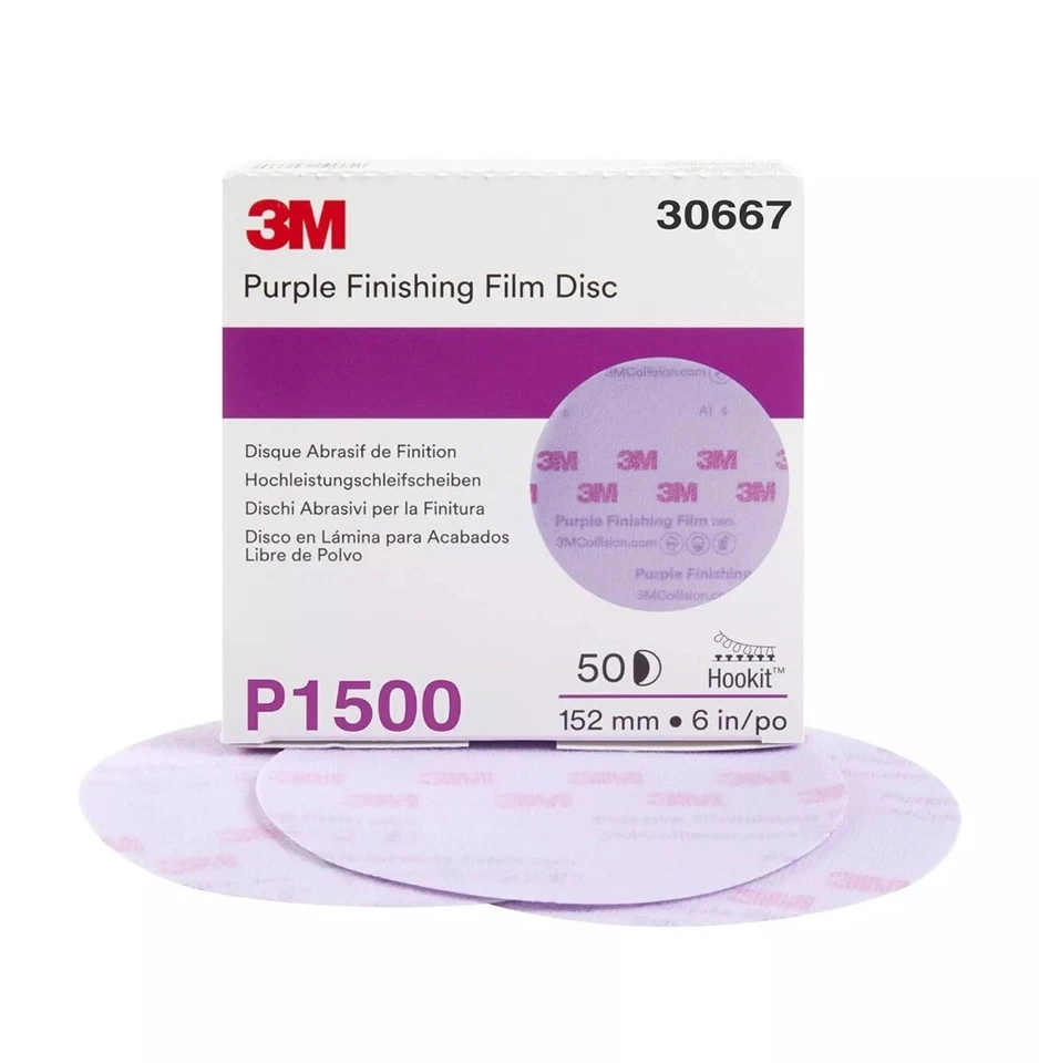 Disco de gancho de película de acabado púrpura 3M 30667 6 pulgadas grano P1500 (50 discos) Foto 1 de 1