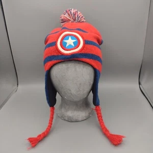 Marvel Captain America Red and Blue Pom Knit Beanie with Braids - Stocking Hat - Picture 1 of 10
