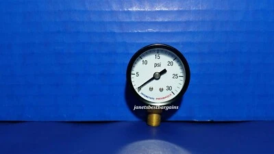 Air Compressor Pressure Gauge 1/4" Brass NPT Bottom Mount 30 PSI 2" Black Case - Image 1 of 4