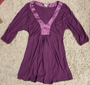 SWEETEES purple v-neck stretchy 3/4 sleeve tie waist Shirt top blouse Small S 4 - Picture 1 of 6