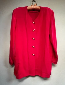 Vintage Shomi Women's Gold Buttons Silk Long Sleeve Shirt Tunic Top Red Size 12 - Picture 1 of 10