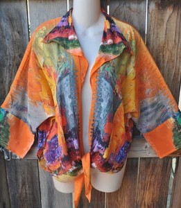 DILEMMA ARTIST HAND PAINTED CANYON INSPIRED SILK ART TO WEAR TIE SHIRT TUNIC,OS - Picture 1 of 5