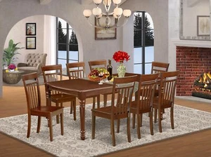 9Pc Mahogany 60/78" Dining Room Table With 18 In Leaf And 8 Wood Seat Chairs Set - Picture 1 of 10