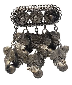 Fred Gray Brooch 1930s Dangle Leaves Bar Pin Silver Tone Vintage Rare Condition - Picture 1 of 11