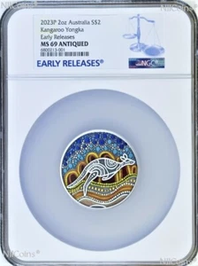 2023 KANGAROO YONGKA 2oz Silver Antiqued Colored Coin NGC MS69 FR Blue Label - Picture 1 of 4