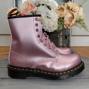 Dr MARTENS 1460 VEGAN BOOTS Pink Lavender Alumix Hex Emboss UK 4 EU 37 US 6 RARE - Picture 1 of 12