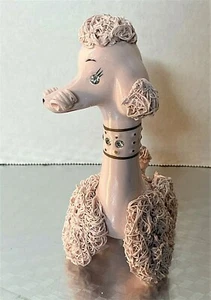 Vintage Relco PINK Spaghetti French Poodle Porcelain Figurine w/ Rhinestones - Picture 1 of 4