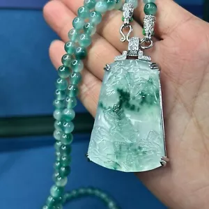 Certified Natural inlay ice green Myanmar Jade jadeite dragon pendant&Necklaces - Picture 1 of 11