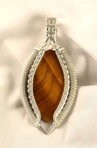 Tiger's Eye Silver Plated Copper Wire Wrap Pendant, Elegant Handcrafted - Picture 1 of 5