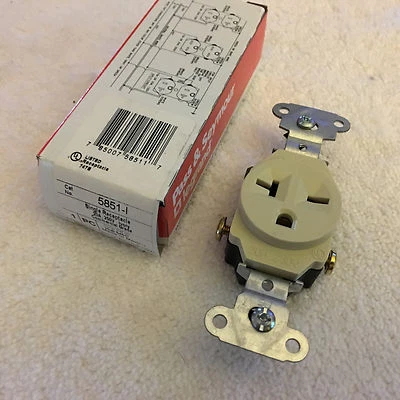 PASS & SEYMOUR 5851-I SINGLE RECEPTACLE 20A 250V IVORY FREE US SHIPPING!! - Image 1 of 4