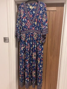 BODEN Lovely Blue Multicoloured Floral Print Jersey Maxi Dress UK 16R - Picture 1 of 24