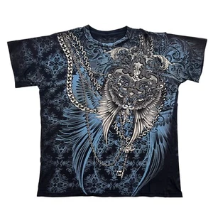 y2k Cyber Goth Konflic Brand Affliction Style AOP Graphic Shirt Size XL Grunge - Picture 1 of 7