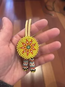 Vintage 70s Handcrafted Southwestern Native Seed Bead Leather Bolo Tie***read - Picture 1 of 12