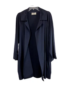 OS OVERSIZE Zoran Navy Wool 3/4 Coat Jacket Lagenlook Boxy Drape - Picture 1 of 3