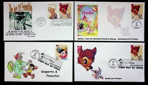 4 Copertine Disney Friendship FDC 2004 Bambi Thumper Geppetto Pinocchio - Foto 1 di 2