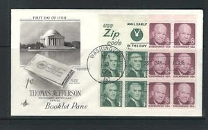 USA SC # 1278b Jefferson FDC Pane of 4 + 2 Labels FDC . Artcraft Cachet - Picture 1 of 1