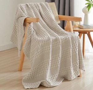 PACIFIC HOME FASHION PHF WAFFLE WEAVE THROW BLANKET 50"x60" OATMEAL 100% COTTON - Picture 1 of 9