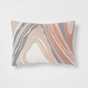14"x20" Luxe Oblong Woven Marble Decorative Pillow Light Teal/Green/Terracotta - Picture 1 of 4