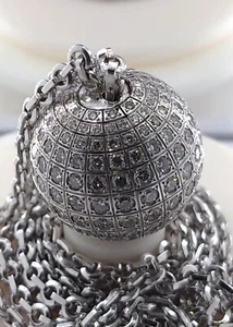 CARTIER 18K White Gold Diamond Disco Ball Pendant Necklace 32” Cable Link Authe - Picture 1 of 24