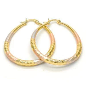 Real 14k Gold Filled Oval Hoops Women's tri Color Medium 3 tone Hoops Earrings - Picture 1 of 4