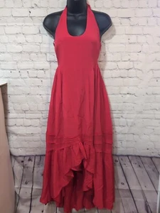 JUICY COUTURE Ultra Heliconia Red Ruffle Halter Dress Size 0 100% Silk NWT - Picture 1 of 19