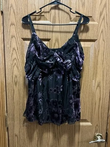 Lane Bryant Trägertop Größe 18 schwarz mit lila Samt Blumen Burnout sehr guter Zustand - Bild 1 von 11