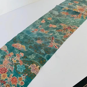 UnUsed Teal Undersea #C 7x62 LONG Hand Painted Silk Chirimen Kimono Fabric CJ56 - Picture 1 of 7