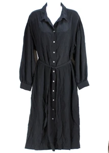 Vestido Prólogo Para Mujer M Negro Maxi Botón Delantero Manga Larga Modestia Corbata Cintura - Imagen 1 de 4