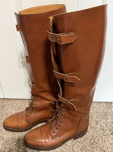 Ralph Lauren Leather Tall Equestrian Riding Boots Size 9 B Italy Laces & Buckles - Picture 1 of 10