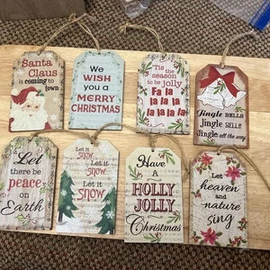 Ganz Wooden Christmas Ornament/Decor Tags - Set of 8 - Picture 1 of 4