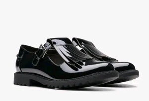 Clarks Griffin Mia Black Patent Leather T Bar Shoes Uk Size 5.5 D EUR 39. - Picture 1 of 5