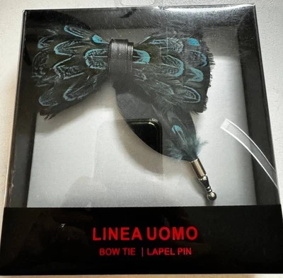 Linea Uomo - Juego de pajaritas de plumas y alfileres de solapa - Negro/Azul - Nuevo con etiquetas Foto 1 de 4
